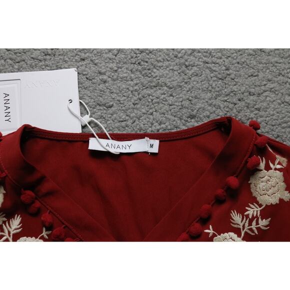 NEW Anany Dress Womens Medium Red Floral Beige Embroidery Maxi Boho - Picture 3 of 8